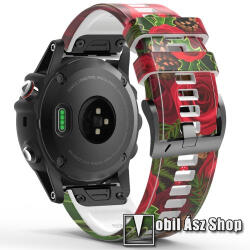 Okosóra szíj - szilikon - RÓZSA MINTÁS - 125mm+92mm hosszú, 26mm széles QUICKFIT csatlakozó - Garmin Fenix 7X / 5X Plus / 5X Plus Sapphire / 6X / 6X Sapphire / 6X Pro / 6X Pro Solar / 6X Pro Sapphire