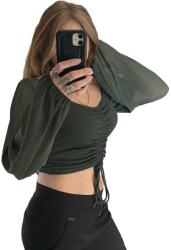 Noxim Fashion Zöld lámpás ujjú női felső V nyakkal M (SNXM-042-ZOLD-M)
