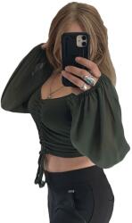 Noxim Fashion Zöld lámpás ujjú női felső V nyakkal L (SNXM-042-ZOLD-L)