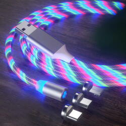 Techsuit Cablu de Incarcare Magnetic USB la Type-C, Micro-USB, Lightning 1m - Techsuit LED Flowing - White (KF232283) - vexio