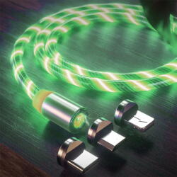 Techsuit Cablu de Incarcare Magnetic USB la Type-C, Micro-USB, Lightning 1m - Techsuit LED Flowing - Green (KF232556) - vexio