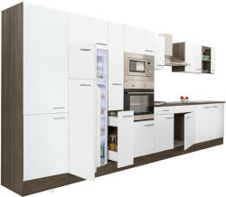 Leziter Yorki 420 konyhabútor yorki tölgy korpusz, selyemfényű fehér fronttal felülfagyasztós hűtős szekrénnyel (L420YFH-FF) - homelux