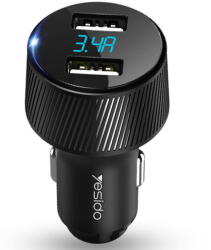 YESIDO Y31, 2x USB, 18W, 3.4A, afisaj LED, negru