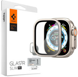 Apple Watch Ultra (49 mm), Kijelzővédő fólia, ütésálló fólia (az íves részre is! ), Tempered Glass (edzett üveg), Spigen Glastr Slim Pro, titánium - tok-shop