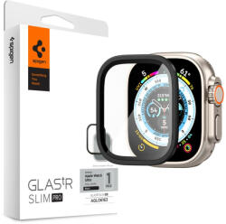 Apple Watch Ultra (49 mm), Kijelzővédő fólia, ütésálló fólia (az íves részre is! ), Tempered Glass (edzett üveg), Spigen Glastr Slim Pro, fekete - pixato