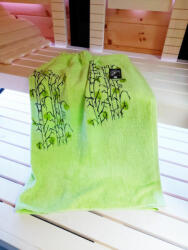 Pikkupuoti Oy Pikkupuoti női szauna kilt, 100% bio pamut/frottier, zöld, nyírfa levél mintával