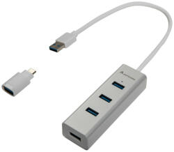 ARTICONA - USB Hub 3.0, 4 portos aluminium + USB-C adapter (B09MLRPTT2)
