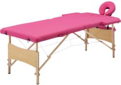 vidaXL Masă de masaj pliabilă, 2 zone, roz, lemn (110185)