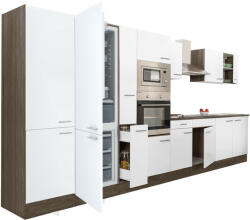 Leziter Yorki 420 konyhabútor yorki tölgy korpusz, selyemfényű fehér fronttal alulfagyasztós hűtős szekrénnyel (L420YFH-AF) - leziteronline