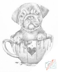  PontPöttyöző - Mopsz pöttyös bögrében Méret: 30x40cm, Keretezés: Keret nélkül (csak a vászon), Szín: Zöld