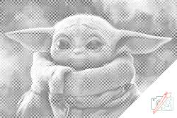  PontPöttyöző - Bébi Yoda Méret: 40x60cm, Keretezés: Keret nélkül (csak a vászon), Szín: Fekete