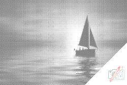 PontPöttyöző - Csónak naplementében Méret: 40x60cm, Keretezés: Keret nélkül (csak a vászon), Szín: Kék