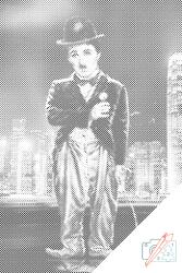 PontPöttyöző - Charlie Chaplin a városban Méret: 40x60cm, Keretezés: Keret nélkül (csak a vászon), Szín: Fekete
