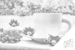  PontPöttyöző - Egy csésze tea egy téli délutánon Méret: 40x60cm, Keretezés: Keret nélkül (csak a vászon), Szín: Piros