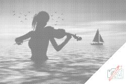  PontPöttyöző - Hegedűs a tengerben Méret: 40x60cm, Keretezés: Keret nélkül (csak a vászon), Szín: Piros