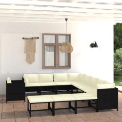 vidaXL 12 részes fekete polyrattan párnákkal 3059803