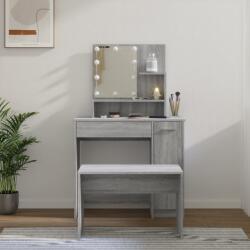 vidaXL Set măsuță de toaletă cu LED, gri sonoma, lemn prelucrat (3114121) - comfy
