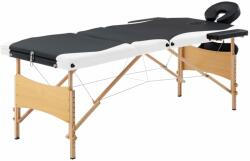 vidaXL Masă de masaj pliabilă, 3 zone, negru și alb, lemn (110212)