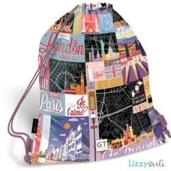Lizzy Card Go Travel tornazsák 33x43cm, Black Map, fekete-lila