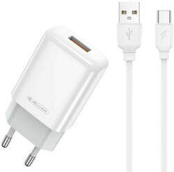 Jellico EU01 USB-A hálózati töltő adapter USB-C kábellel, 2.4A, fehér