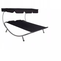 SPRINGOS Sezlong pentru gradina, dublu, metalic, cu parasolar si 2 roti, negru, 175x200 cm, Springos