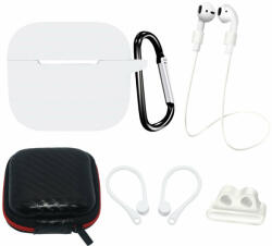 Set carcasa si accesorii Silicone compatibil cu Apple AirPods 3 White (9145576276945)