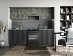 Halmar TAMARA 240 konyhablokk, szín: előlap - szürke márvány / fekete, test - szénfa, munkalap - szürke - sprintbutor