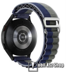  Okosóra Alpesi szíj - egybe­szőtt szövet­, Z kapocs, légáteresztő, állítható - KÉK / SÖTÉTZÖLD - 210mm hosszú, 20mm széles - SAMSUNG Galaxy Watch4 / Watch5 / Active2 / Amazfit GTS 4 / HUAWEI Watch GT 
