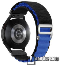 Okosóra Alpesi szíj - egybe­szőtt szövet­, Z kapocs, légáteresztő, állítható - FEKETE / SÖTÉTKÉK - 210mm hosszú, 20mm széles - SAMSUNG Galaxy Watch4 / Watch5 / Active2 / Amazfit GTS 4 / HUAWEI Watch G