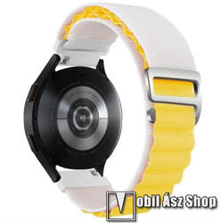  Okosóra Alpesi szíj - egybe­szőtt szövet­, Z kapocs, légáteresztő, állítható - FEHÉR / CITROMSÁRGA - 210mm hosszú, 20mm széles - SAMSUNG Galaxy Watch4 / Watch5 / Active2 / Amazfit GTS 4 / HUAWEI Watch