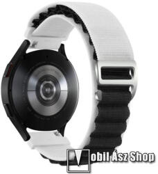 Okosóra Alpesi szíj - egybe­szőtt szövet­, Z kapocs, légáteresztő, állítható - FEHÉR / FEKETE - 210mm hosszú, 20mm széles - SAMSUNG Galaxy Watch4 / Watch5 / Active2 / Amazfit GTS 4 / HUAWEI Watch GT 3