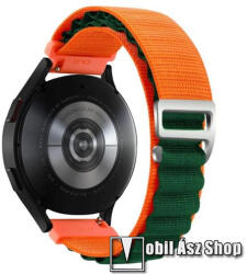  Okosóra Alpesi szíj - egybe­szőtt szövet­, Z kapocs, légáteresztő, állítható - ZÖLD / NARANCSSÁRGA - 210mm hosszú, 20mm széles - SAMSUNG Galaxy Watch4 / Watch5 / Active2 / Amazfit GTS 4 / HUAWEI Watch