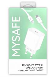MySAFE Hálózati töltő 20W Tip-C + Lightning kábel 1m - Fehér