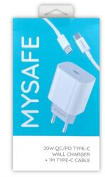 MySAFE Hálózati töltő 20 L77 TipC + Kábel TipC - 1m - Fehér