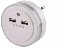 Emos 2, 4 Amperes hálózati USB adapter éjszakai irányfénnyel (dupla) (e p3313)
