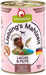 GranataPet 24x400g Granatapet Liebling's Mahlzeit Lazac & pulyka nedves kutyatáp