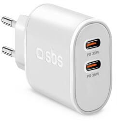 SBS Utazási adapter 2x USB-C, PD, 35 W, fehér (TETR2CPD35W)