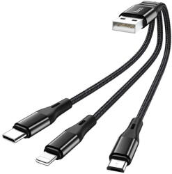hoco. Cablu de Incarcare 3in1 USB-A la Lightning, Type-C, Micro-USB 12W, 2.4A, 0.25m - Hoco Harbor (X47) - Black (KF239235) - pcone