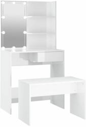  Vidaxl magasfényű fehér szerelt fa fésülködőasztal-szett LED-ekkel 3114111