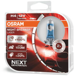 OSRAM Set 2 becuri auto cu halogen Osram H4 12V 60/55W P43t Night Breaker Laser +150% FAVLine Selection