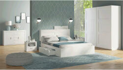TEMPO KONDELA Hálószoba szett (ágy/2db éjjeliszekrény/szekrény), fehér, RAMIAK - smartbutor