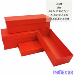 Papírdoboz 3db/szett tégla H26, 8-23, 8-18, 8cm - Piros