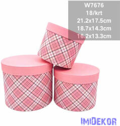 Papírdoboz 3db/szett kerek D21, 2-18, 7-16, 2cm - Kockás Rózsaszín