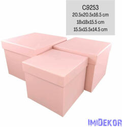  Papírdoboz 3db/szett kocka 20, 5-18-15, 5cm - Rózsaszín