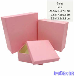 Papírdoboz 3db/szett kocka 21, 5-17, 5-13, 5cm - Rózsaszín