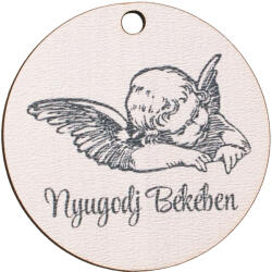  5db. "Nyugodj Békében" feliratos, angyalkás dekor fa tábla 5cm (GV03-404)