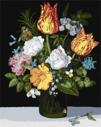 Ideyka Set pictura pe numere, cu sasiu, Natura statica cu flori in vaza - Ambrosius Bosschaert , 40x50 cm (KHO3223)
