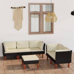 vidaXL 6 részes fekete polyrattan párnákkal 3059738