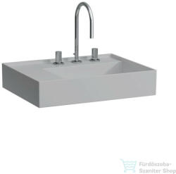 Laufen Kartell By Laufen 60x46 cm-es túlfolyó nélküli mosdó 3 csaplyukkal, bal oldali polccal, matt szürke H8103357591581 (H8103357591581)