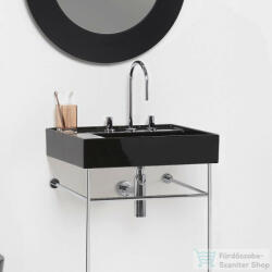 Laufen Kartell By Laufen 60x46 cm-es túlfolyó nélküli mosdó 3 csaplyukkal, bal oldali polccal, fényes fekete H8103350201581 (H8103350201581)